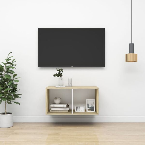 vidaXL Tv-wandmeubel 37x37x72 cm bewerkt hout sonoma eikenkleur en wit