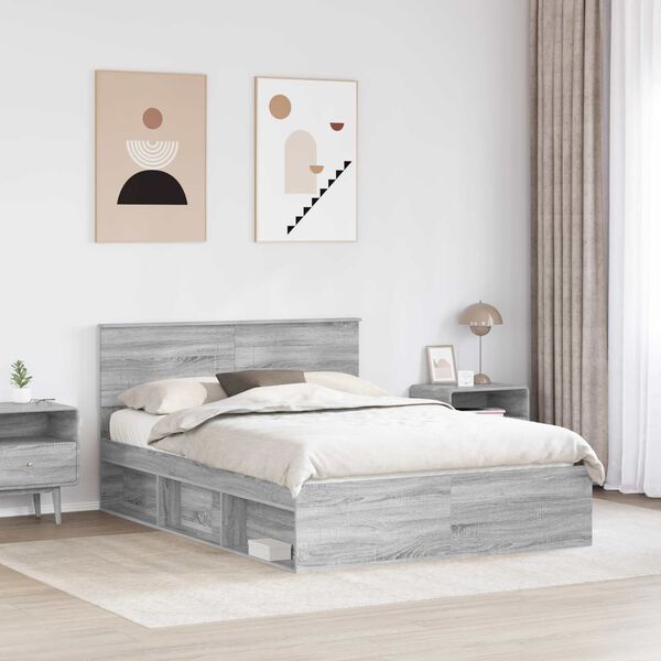 vidaXL Bedframe met hoofdeinde Grijs Sonoma 140 x 190 cm Bewerkt hout