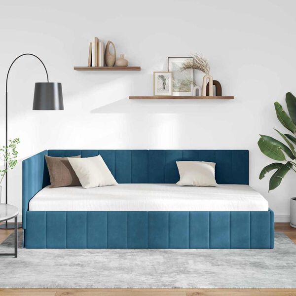vidaXL Hoekbedframe met hoofdeinde Blauw 100 cm x 200 cm Fluweel