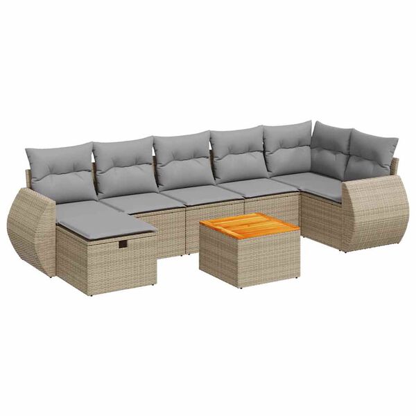vidaXL 8-delige Loungeset met kussens poly rattan beige