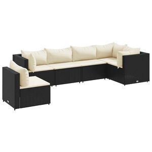 vidaXL 6-delige Loungeset met kussens poly rattan zwart