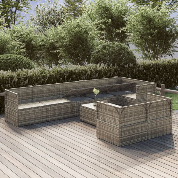 vidaXL 9-delige Loungeset met kussens poly rattan grijs