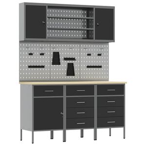 vidaXL Werk kast met lade 7 st Zwart en Grijs Engineered hout en staal