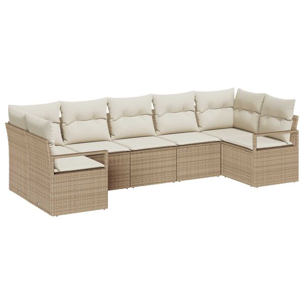 vidaXL Bankstel met kussen 7 pcs Beige poly rattan