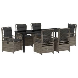 vidaXL Tuin eettafelset 7 st Grijs poly rattan