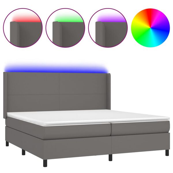 vidaXL Boxspring met matras en LED kunstleer grijs 200x200 cm