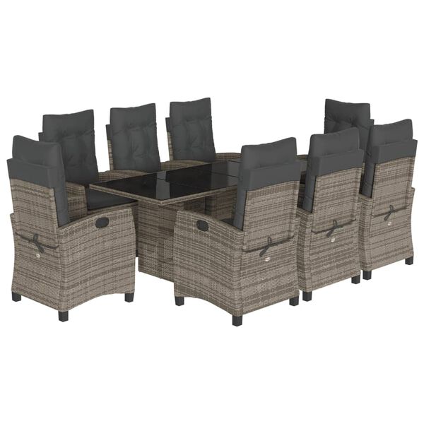 vidaXL 9-delige Tuinset met kussens poly rattan grijs