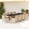 vidaXL 11-delige Tuinset met kussens poly rattan en glas beige