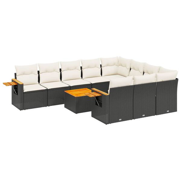 vidaXL 11-delige Loungeset met kussens poly rattan zwart