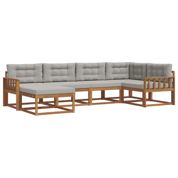 vidaXL Buiten bankenset met kussen 6 pcs Natuurlijk en Lichtgrijs