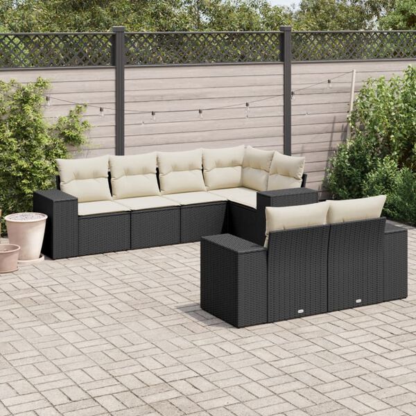 vidaXL 7-delige Loungeset met kussens poly rattan zwart