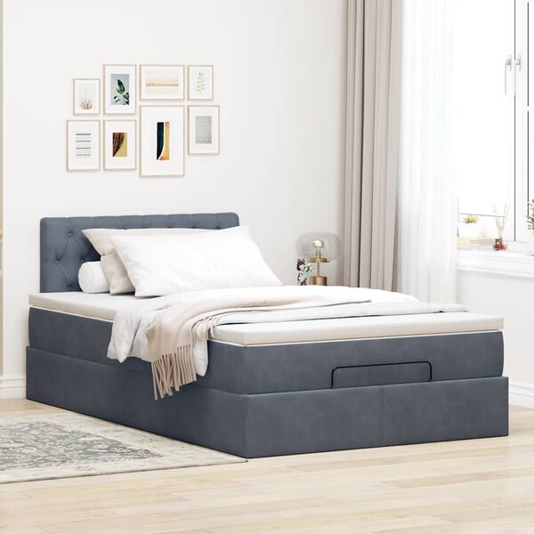 vidaXL Ottoman bed met matras 120x200cm fluweel donkergrijs