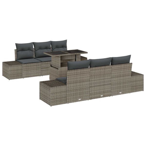 vidaXL Tuin Sofa Set 7 pcs Grijs Poly Rattan en Poedergecoat Staal