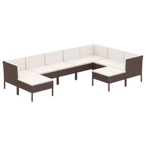 vidaXL 9-delige Loungeset met kussens poly rattan bruin