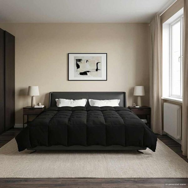 vidaXL Zomer Dekbed Gekwilt Zwart 220 x 240 cm Microfiber