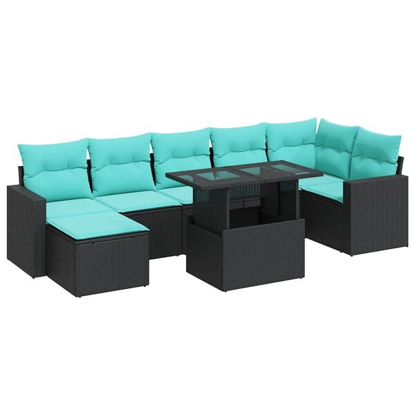 vidaXL 8-delige Loungeset met kussens poly rattan acacia zwart