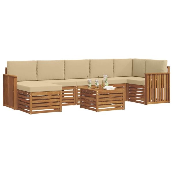 vidaXL Hoekbank Set 8 pcs Natuurlijk en Beige Massief Acaciahout