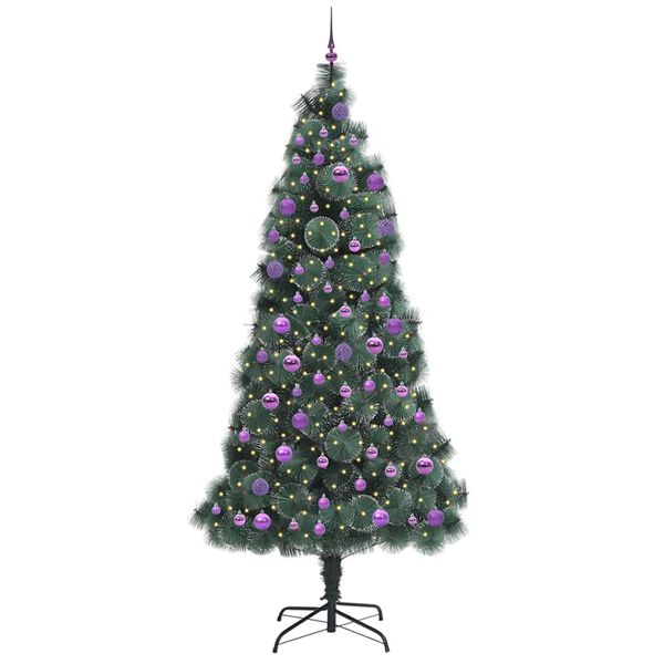 vidaXL Kunstkerstboom met ballen set, verlicht Groen 240 cm PET