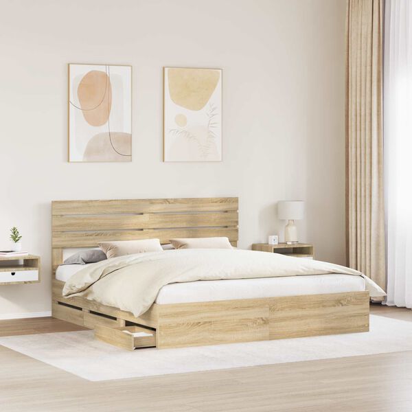 vidaXL Bedframe met lade Sonoma Eiken 180 x 200 cm Ingenieurshout