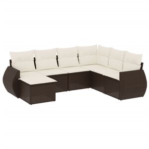 vidaXL 7-delige Loungeset met kussens poly rattan bruin