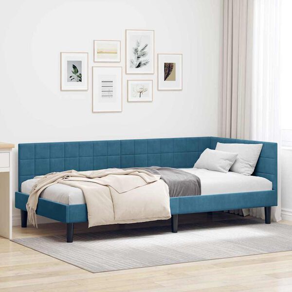 vidaXL Hoekbedframe met hoofdeinde Blauw 100 x 200 cm Fluweel