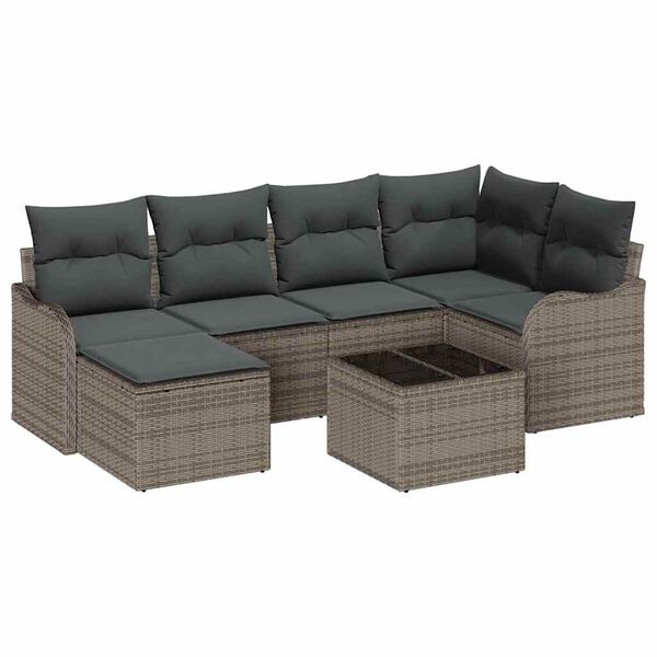 vidaXL Tuin Sofa Set met kussen 7 pcs Grijs Poly riet