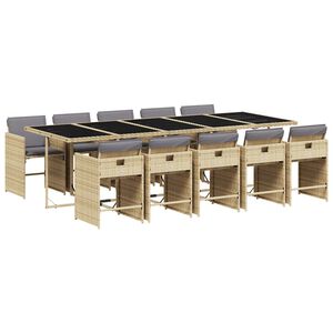 vidaXL 11-delige Tuinset met kussens poly rattan gemengd beige