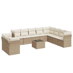 vidaXL 11-delige Tuinset met kussens poly rattan beige