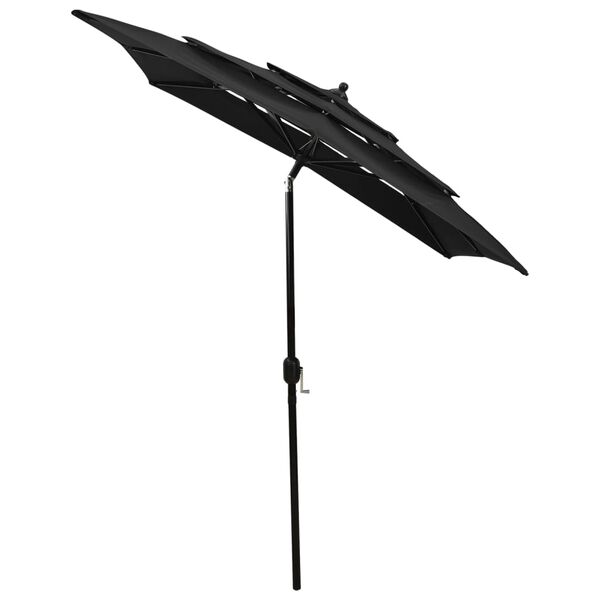 vidaXL Parasol 3-laags met aluminium paal 2x2 m zwart
