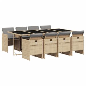 vidaXL 9-delige Tuinset met kussens poly rattan gemengd beige