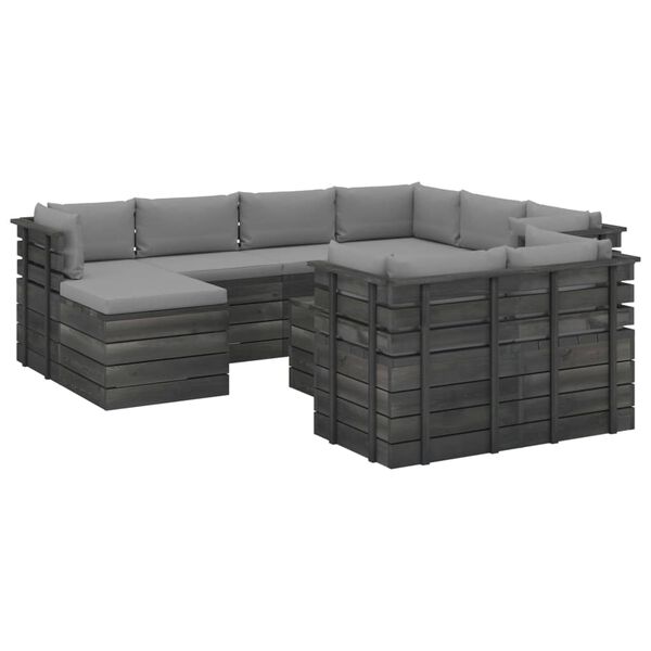 vidaXL 10-delige Loungeset met kussens pallet massief grenenhout