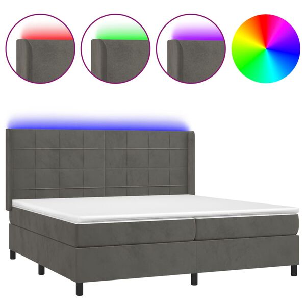 vidaXL Boxspring met matras en LED fluweel donkergrijs 200x200 cm