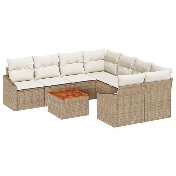 vidaXL Tuinbankenset met opslag 9 pcs Beige en Cr&egrave;me poly rattan