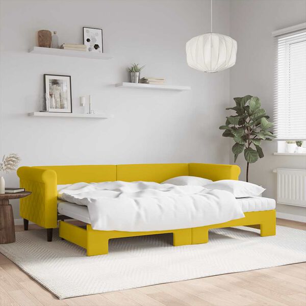 vidaXL Slaapbank onderschuifbed en matrassen 80x200 cm fluweel geel