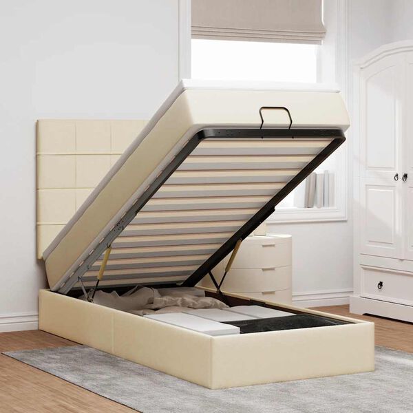 vidaXL Bed poef met matras en LED's 90x200 cm stof crèmekleurig