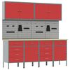 vidaXL Werk kast met lade met slot 10 st Rood Engineered hout en staal