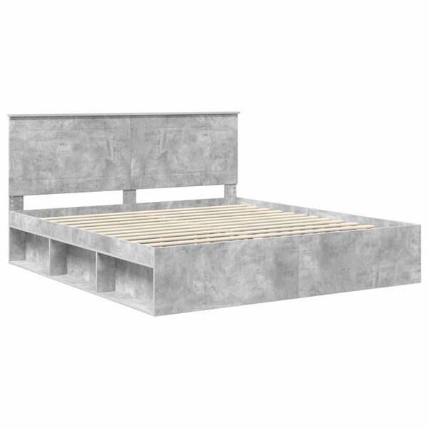 vidaXL Bedframe met hoofdeinde Beton 200 x 200 cm Massief grenenhout
