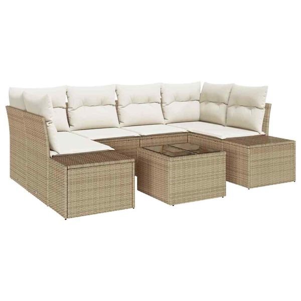 vidaXL Tuin Sofa Set met kussen 8 pcs Beige en Cr&egrave;me poly rattan