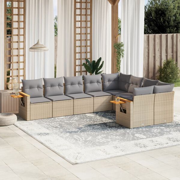 vidaXL 9-delige Loungeset met kussens poly rattan beige