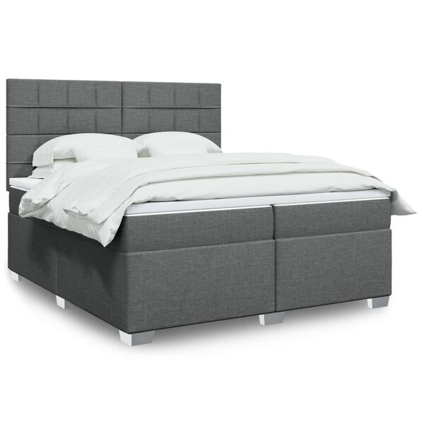 vidaXL Boxspring met matras stof donkergrijs 200x200 cm