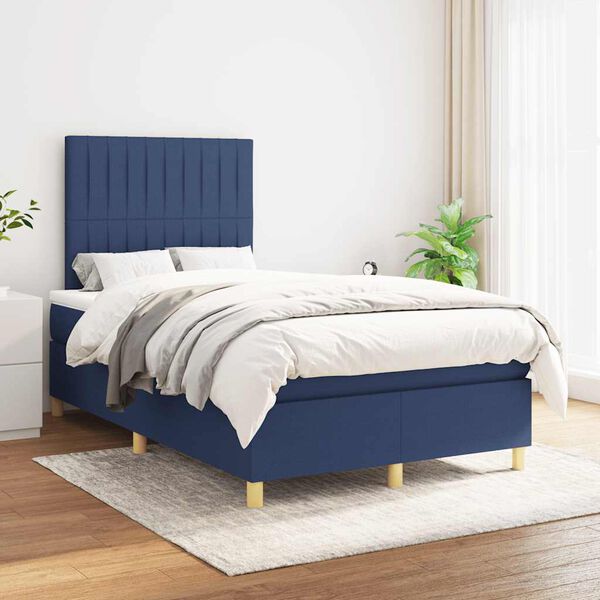 vidaXL Boxspring met matras stof blauw 120x190 cm