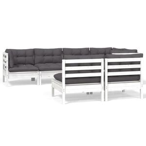 vidaXL 7-delige Loungeset met kussens massief grenenhout wit