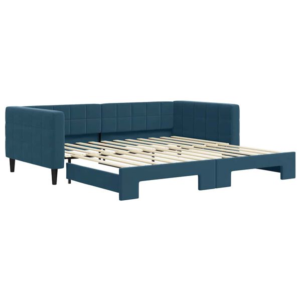vidaXL Slaapbank met onderschuifbed 100x200 cm fluweel blauw