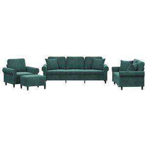 vidaXL 4-delige Loungeset met kussens fluweel donkergroen
