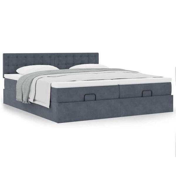 vidaXL Ottoman bed met matrassen 200x200cm fluweel donkergrijs