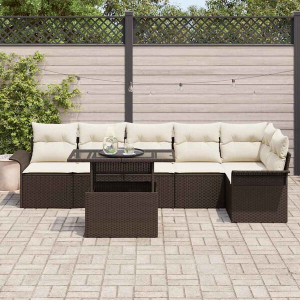 vidaXL Tuin Sofa Set met kussen 7 pcs Bruin Poly riet