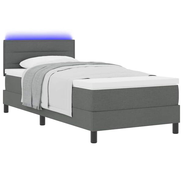 vidaXL Boxspring bed met matras met LED Donkergrijs 90 x 200 cm Stof