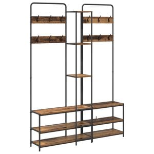 vidaXL Kapstok met schoenenbank Oud hout 143 x 30 x 199,5 cm