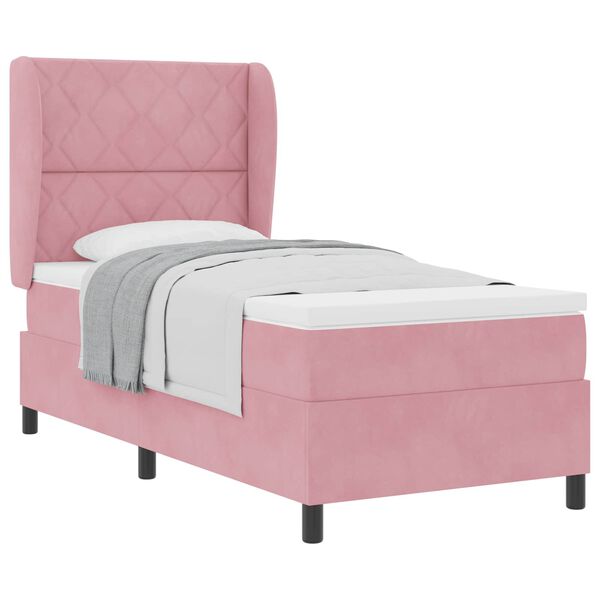 vidaXL Boxspringbed met matras met hoofdeinde Roze 190 x 90 cm Fluweel