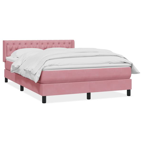 vidaXL Boxspring met matras fluweel roze 140x220 cm